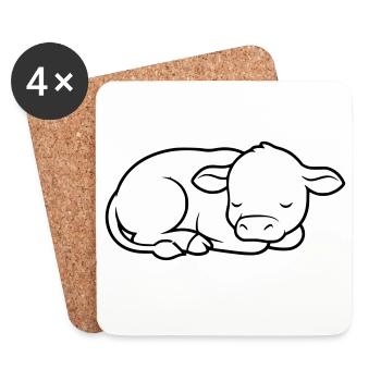 Veau endormi Vache bébé mignon - Dessous de verre (lot de 4) - blanc - Devant