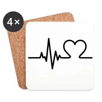 Battement de cœur avec cœur – Symbole de l’amour et de la vie - Dessous de verre (lot de 4) - blanc - Devant