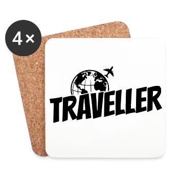 Weltenbummler - Traveller - Reisender - Untersetzer (4er-Set) - Weiß - Vorne