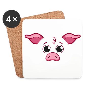 Cute Pig Face Minimalist Pink Animal Art - Coasters (set of 4) - white - Front