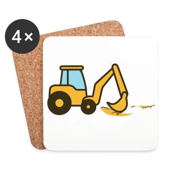 Cartoon-Bagger im Sand - Untersetzer (4er-Set) - Weiß - Vorne