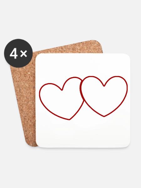 2 rote Herzen Herz Geschenk Valentinstag - Untersetzer (4er-Set) - Weiß