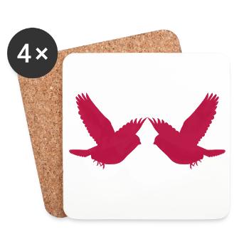 Zwei Vögel in Magenta – grafisches Aquarell Design - Untersetzer (4er-Set) - Weiß - Vorne