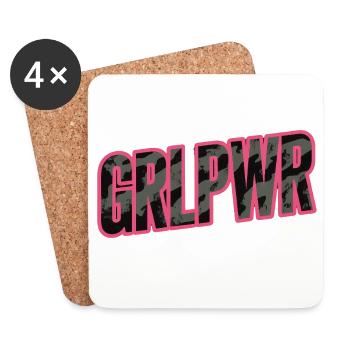 GRL PWR Schriftzug Pink Camouflage JDM Sticker - Untersetzer (4er-Set) - Weiß - Vorne
