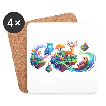 Motif des animaux de la forêt fantastique Rêve de la forêt fantastique - Dessous de verre (lot de 4) - blanc - Devant