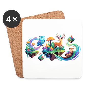Magische Tiere Zauberwald cooles Kinder Wald Motiv - Untersetzer (4er-Set) - Weiß - Vorne