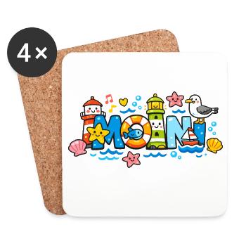 MOIN Möwe Leuchtturm Maritim Bunt - Untersetzer (4er-Set) - Weiß - Vorne