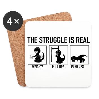 T-Rex Gym Struggle - Funny Dinosaur Weightlifting - Coasters (set of 4) - white - Front