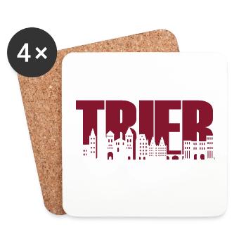 Trier - Skyline - Schrift - Mosel Rheinland-Pfalz - Untersetzer (4er-Set) - Weiß - Vorne