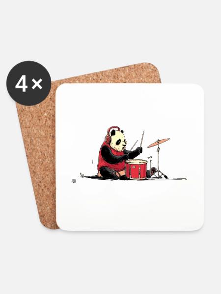 Panda Drummer im Roten Hoodie - Untersetzer (4er-Set) - Weiß