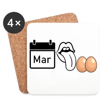 MRZ LCK EIER, Humor, MÄRZ LECK EIER  - Untersetzer (4er-Set) - Weiß - Vorne