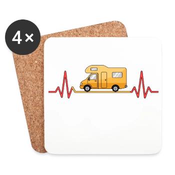 Camping love with the heartbeat and motorhome - Coasters (set of 4) - white - Front