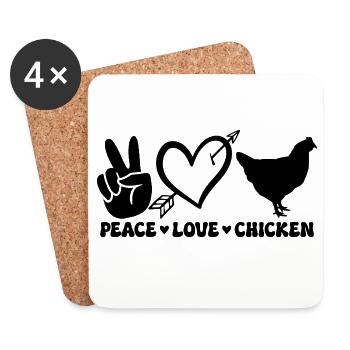 Peace Love Chicken - Untersetzer (4er-Set) - Weiß - Vorne