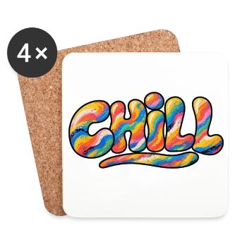 Chill Regenbogen Schriftzug - Untersetzer (4er-Set) - Weiß - Vorne