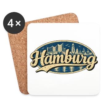 Hamburg Vintage Stadtmotiv - Untersetzer (4er-Set) - Weiß - Vorne