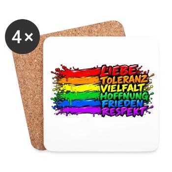 Regenbogenfrieden Liebe Vielfalt - Untersetzer (4er-Set) - Weiß - Vorne