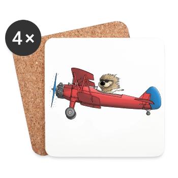 Knuffiger Löwe im Flugzeug - Untersetzer (4er-Set) - Weiß - Vorne