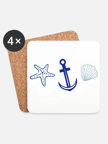 Anker mit Seestern und Muschel. - Untersetzer (4er-Set) - Weiß