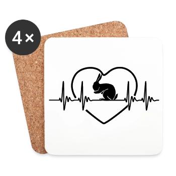 Lapin pouls battement de coeur mignon lapin cadeau - Dessous de verre (lot de 4) - blanc - Devant