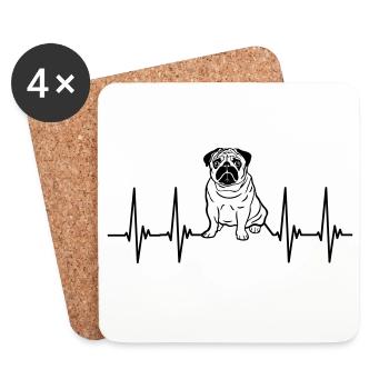 EKG pug, heartbeat, cool dog, pulse, dog pug - Coasters (set of 4) - white - Front