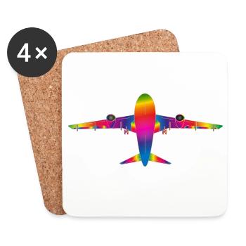 Flugzeug in Regenbogenfarben - Untersetzer (4er-Set) - Weiß - Vorne