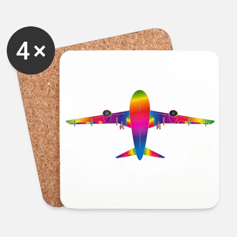 Flugzeug in Regenbogenfarben - Untersetzer (4er-Set) - Weiß