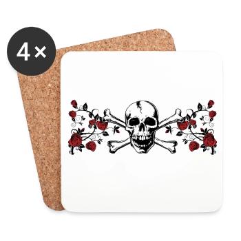 Totenkopf Rosenornament Skull-Rose - Untersetzer (4er-Set) - Weiß - Vorne