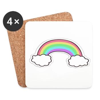 Pastellregenbogen mit Wolken Motiv - Untersetzer (4er-Set) - Weiß - Vorne