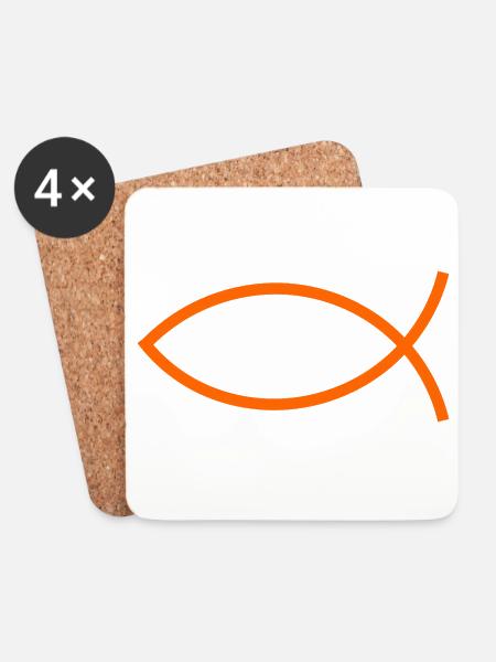 Orangener Jesusfisch Ichthys Jesus Fisch  - Untersetzer (4er-Set) - Weiß