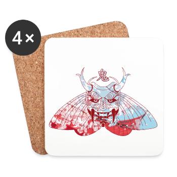 Japanese demon mask Oni watercolor flower sakura - Coasters (set of 4) - white - Front