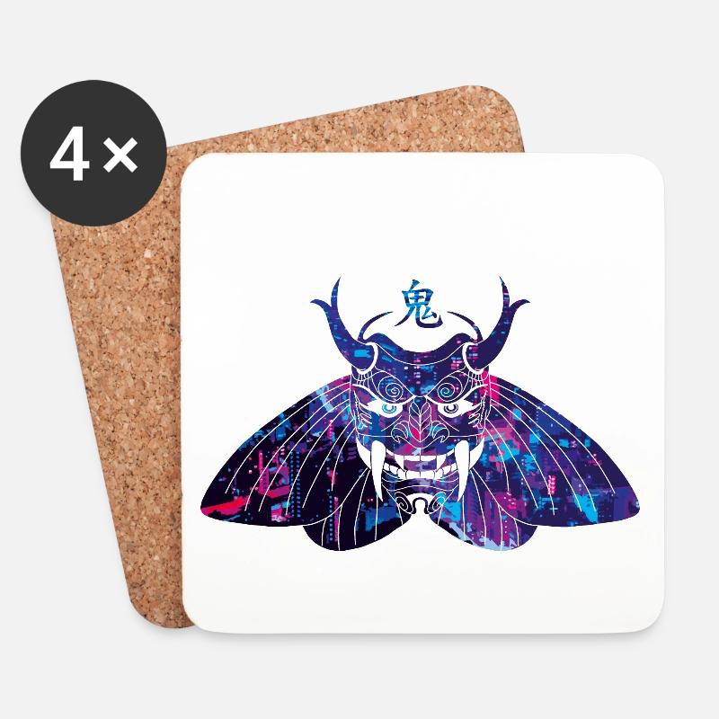 Japanisches Dämon Maske Oni Aquarell Stadt - Untersetzer (4er-Set) - Weiß
