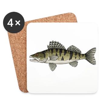 Zander Predator-Fisch-Design für Angler - Untersetzer (4er-Set) - Weiß - Vorne