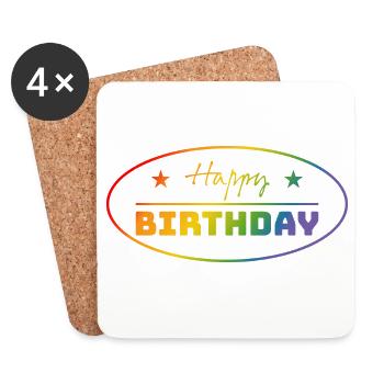 Tshirt joyeux anniversaire arc-en-ciel LGBT lgbtqi queer - Dessous de verre (lot de 4) - blanc - Devant