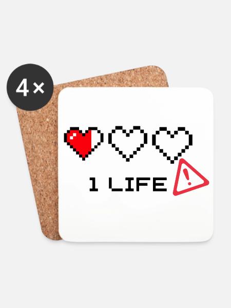 Pixel Heart and Warning Symbol Duo - Coasters (set of 4) - white