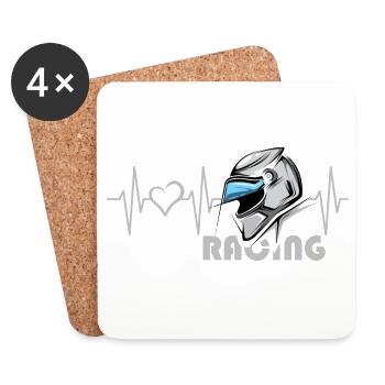 Motorrad Racing Herzschlag Helm Liebe Herz Symbol - Untersetzer (4er-Set) - Weiß - Vorne