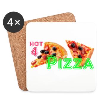 Hot 4 Pizza 🍕 Pizza Thème Vêtements pour les amoureux - Dessous de verre (lot de 4) - blanc - Devant