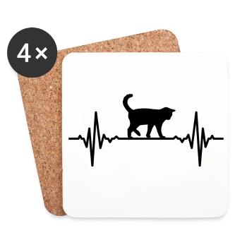 Fréquence cardiaque du chat - Dessous de verre (lot de 4) - blanc - Devant