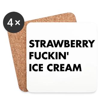 Glace à la fraise - Lettrage noir - Dessous de verre (lot de 4) - blanc - Devant