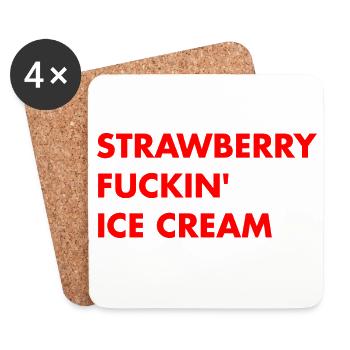 Glace à la fraise - lettrage rouge - Dessous de verre (lot de 4) - blanc - Devant
