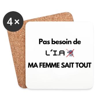 Pas besoin de l'IA ma femme sait tout - Dessous de verre (lot de 4) - blanc - Devant