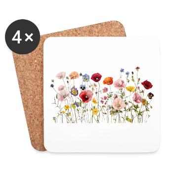 Prairie de fleurs sauvages – Fleurs d’aquarelle naturelles - Dessous de verre (lot de 4) - blanc - Devant