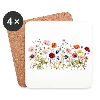 Prairie de fleurs sauvages – Fleurs d’aquarelle naturelles - Dessous de verre (lot de 4) - blanc - Devant