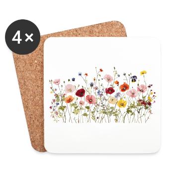 Wilde Blumenwiese - Natürliche Aquarellblüten - Untersetzer (4er-Set) - Weiß - Vorne