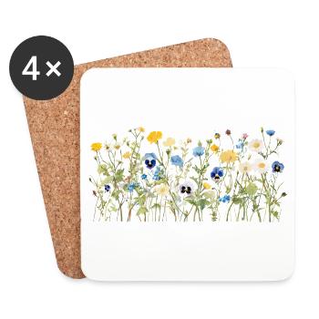 Wilde Blumenwiese - Natürliche Aquarellblüten - Untersetzer (4er-Set) - Weiß - Vorne