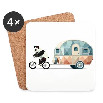 Panda mit Wohnwagen – Charmantes Reise-Design - Untersetzer (4er-Set) - Weiß - Vorne