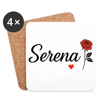 Serena – Design romantique avec rose rouge et cœur - Dessous de verre (lot de 4) - blanc - Devant