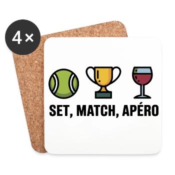 Set, Match, Tennis Humor Aperitif - Untersetzer (4er-Set) - Weiß - Vorne