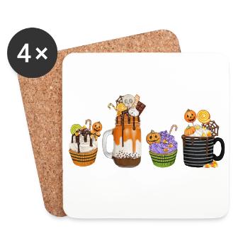 🎃 Süße Halloween Versuchung – Cupcakes & Drinks  - Untersetzer (4er-Set) - Weiß - Vorne
