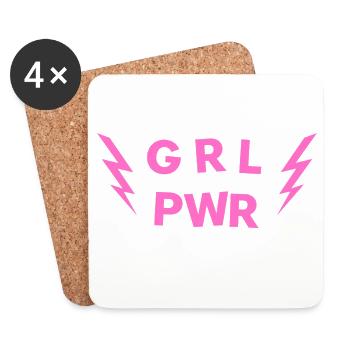 GRL PWR - Girl Power - Glücksbringer Freundin - Untersetzer (4er-Set) - Weiß - Vorne