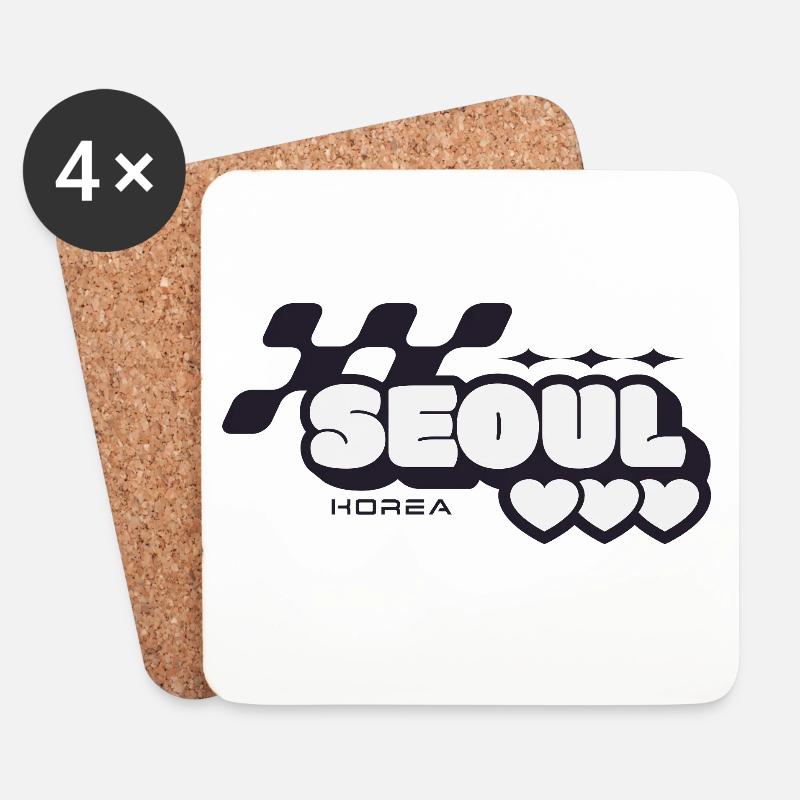 Seoul Retro Herzen - Untersetzer (4er-Set) - Weiß